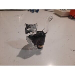 Vintage Crystal Black White Cat Figurine. Mantorp Sweden